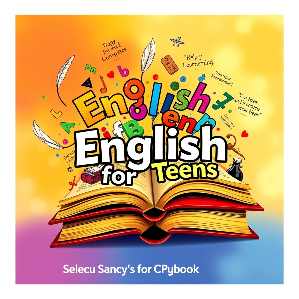 A vibrant and engaging book cover for a secondary school English textbook, incorporating elements representing language and literature