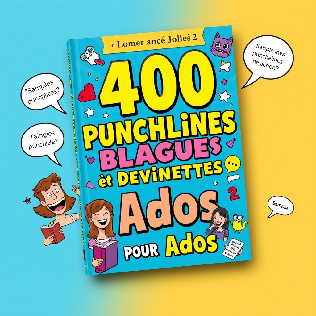 A lively and colorful book cover design for '400 Punchlines, Blagues et Devinettes pour Ados'