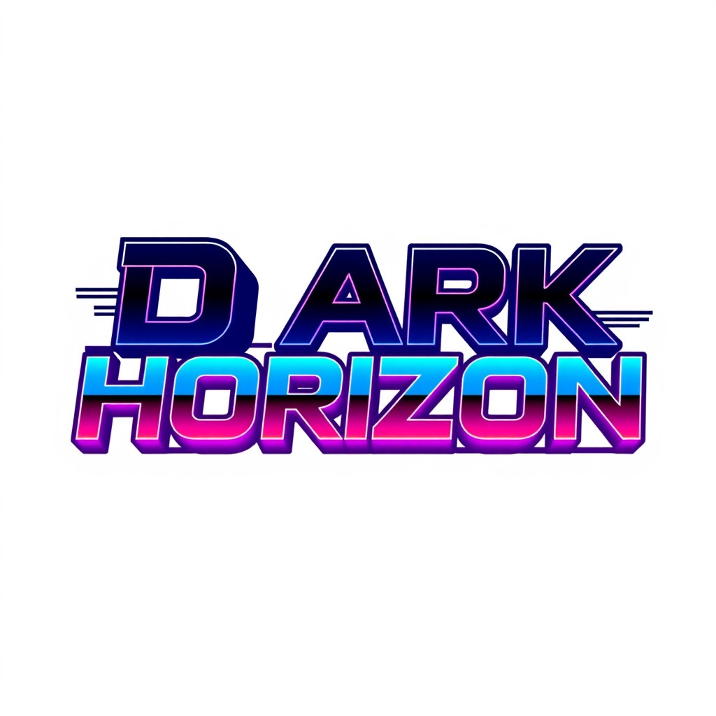 A logo design featuring the phrase 'Dark Horizon' styled in a Y2K aesthetic
