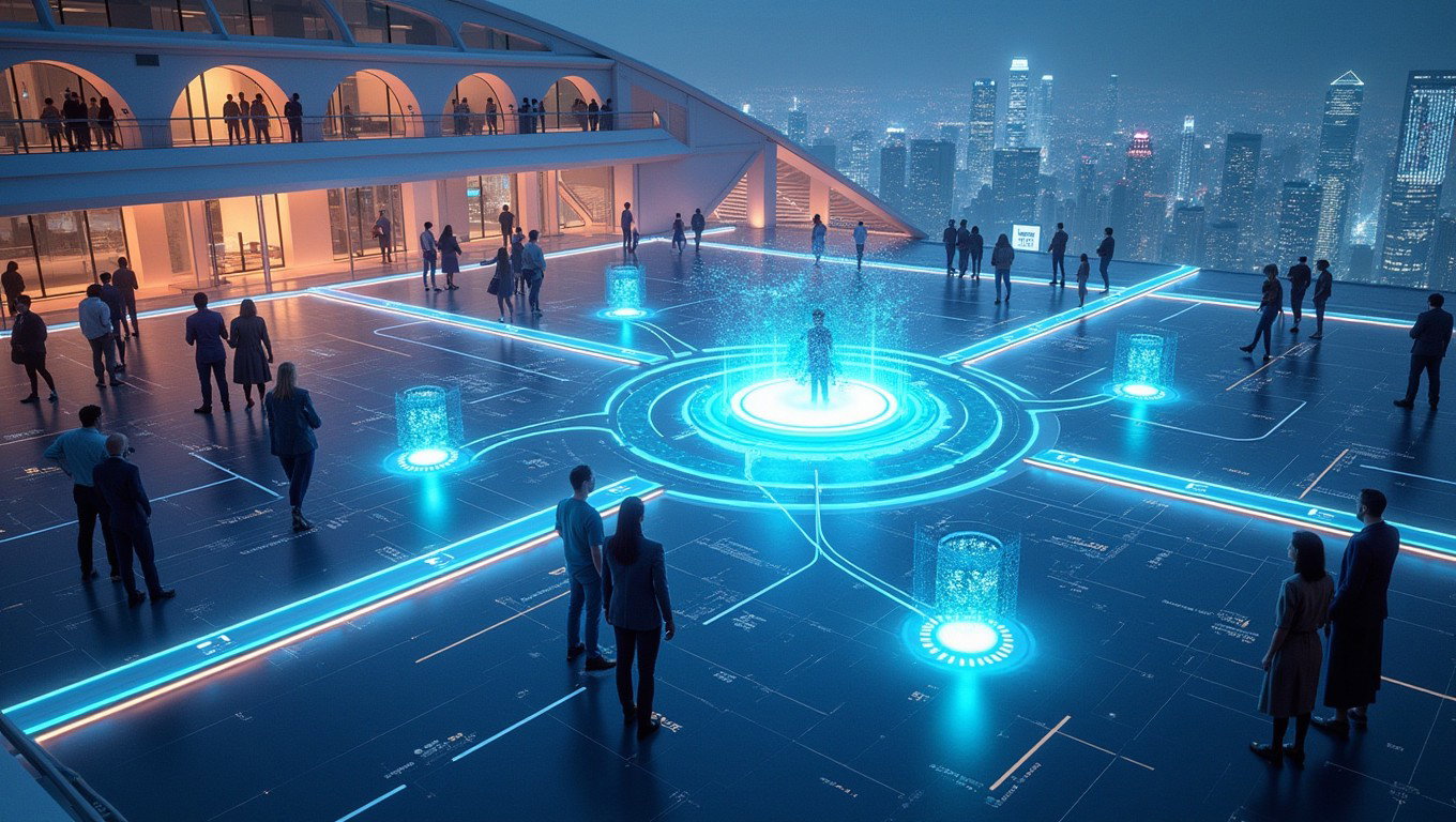 An innovative digital ecosystem representing a groundbreaking decentralized platform that flawlessly integrates multiple core services into a single unified interface