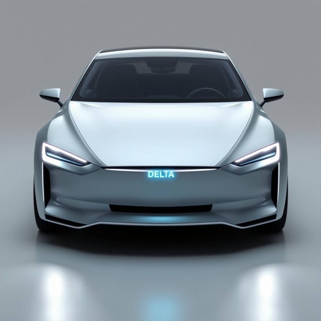 A futuristic electric sedan in a liftback body style, designed for the business class