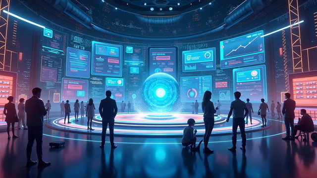 An elaborate depiction of a robust token economy showcasing a futuristic digital marketplace