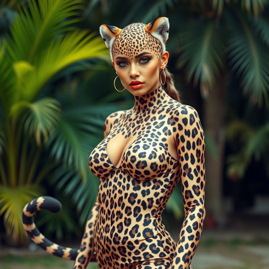 A stunning cheetah girl with striking features, exuding confidence and allure