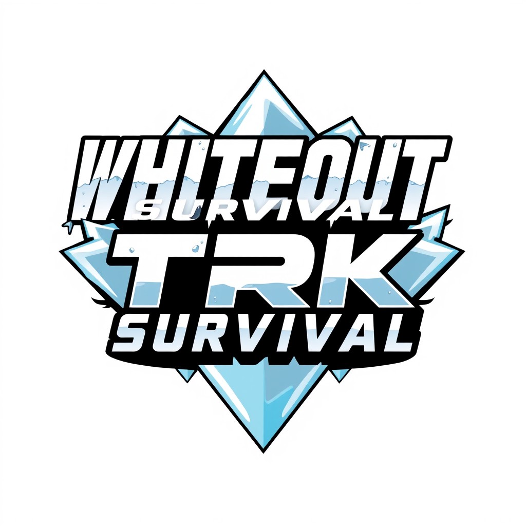 A sleek and modern logo design for a game titled 'Whiteout Survival' featuring the acronym 'TRK'