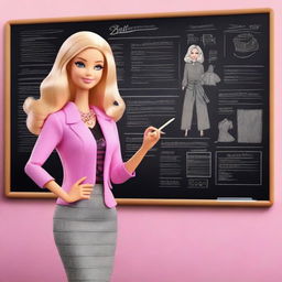 A high-quality digital art image showcasing a Barbie doll in the role of a fashion teacher