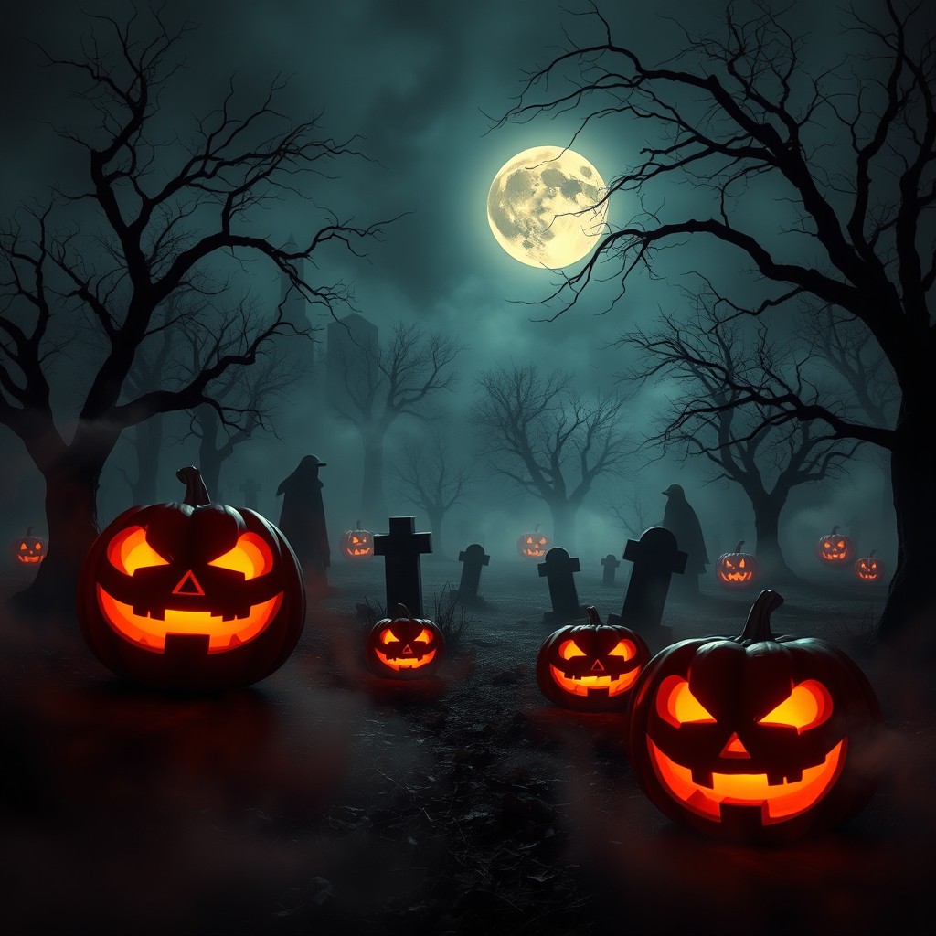 A genuinely creepy Halloween scene capturing the essence of fear and eeriness