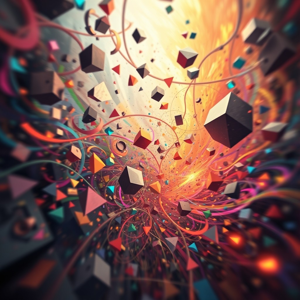 A vibrant digital artwork featuring an abstract representation of chaos and confusion
