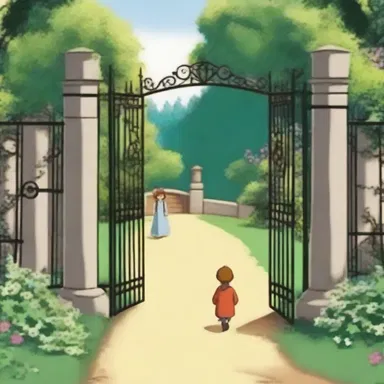 In the animated series, the character walked through the wicket gate to enter the secret garden.