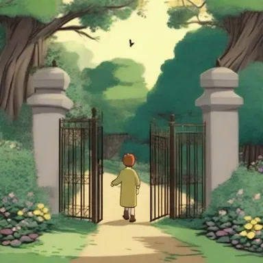 In the animated series, the character walked through the wicket gate to enter the secret garden.