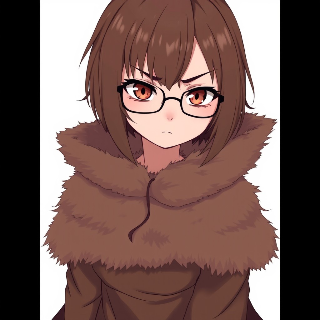 An anime girl with chin-length brown hair and striking animalistic eyes