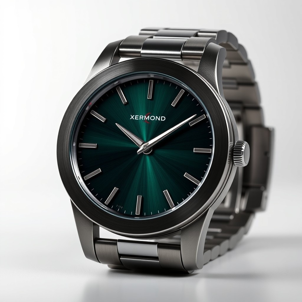An elegant, masculine analog wristwatch designed for a sophisticated businessman, featuring a round case made of basalt with a matte brushed finish
