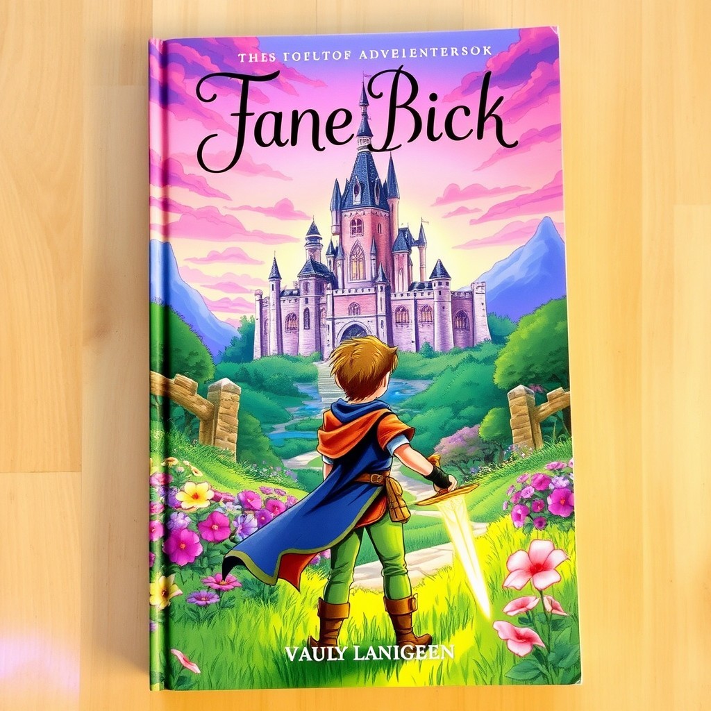A beautifully illustrated book cover featuring an enchanting fantasy landscape with a majestic castle in the background, surrounded by vibrant flowers and lush greenery