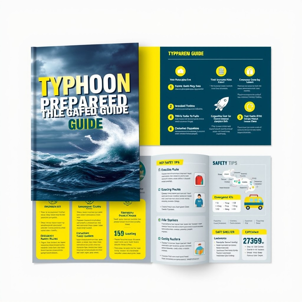 A visually appealing brochure design showcasing information about typhoon preparedness and safety