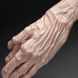 Close-up of heavily veined hands, showing intricate veins running like rivers, symbolic of strength and age