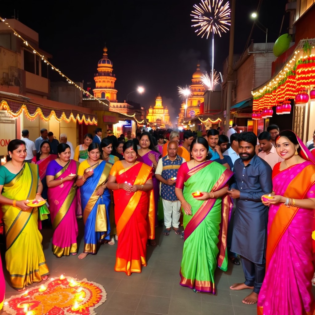 A lively scene of Deepavali celebrations in Hubli, India