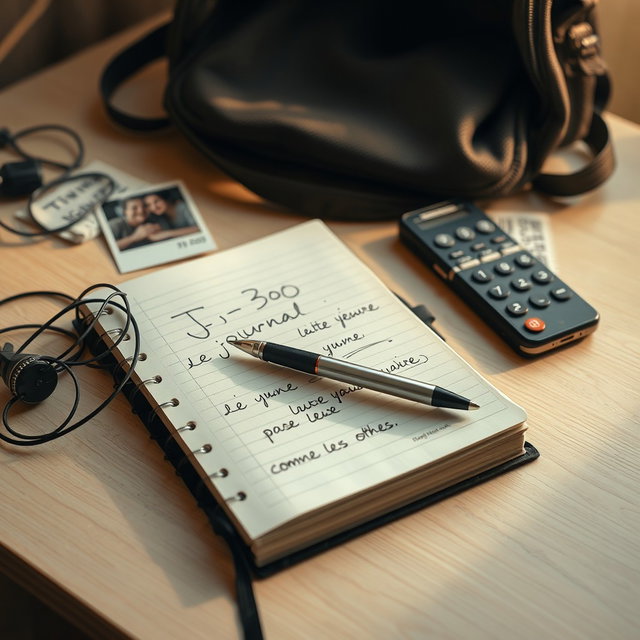 A realistic and nostalgic scene of a student's desk in the late afternoon