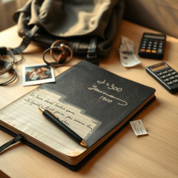 A realistic and nostalgic scene of a student's desk in the late afternoon