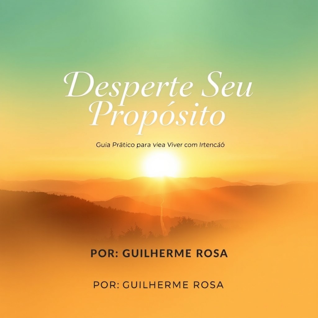 An inspiring ebook cover featuring the title 'Desperte Seu Propósito: Guia Prático para Viver com Intenção' in elegant, uplifting typography that conveys motivation