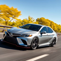 A modified Toyota Camry VX 30 in sporty tuning, driving on a highway