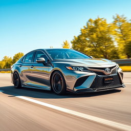 A modified Toyota Camry VX 30 in sporty tuning, driving on a highway