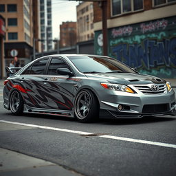 A 2006 Toyota Camry 30 in street tuning style, showcasing a customized look with a lowered stance, wide body kit, and sporty alloy wheels