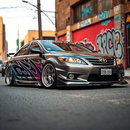 A 2006 Toyota Camry 30 in street tuning style, showcasing a customized look with a lowered stance, wide body kit, and sporty alloy wheels