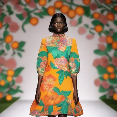 The fashion designer incorporated a vibrant print inspired by the colors and patterns of the marmalade tree in their latest collection.