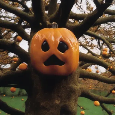 In the horror movie, a sinister presence resided within the eerie marmalade tree, causing fear and terror among the characters.