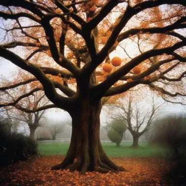 In the horror movie, a sinister presence resided within the eerie marmalade tree, causing fear and terror among the characters.