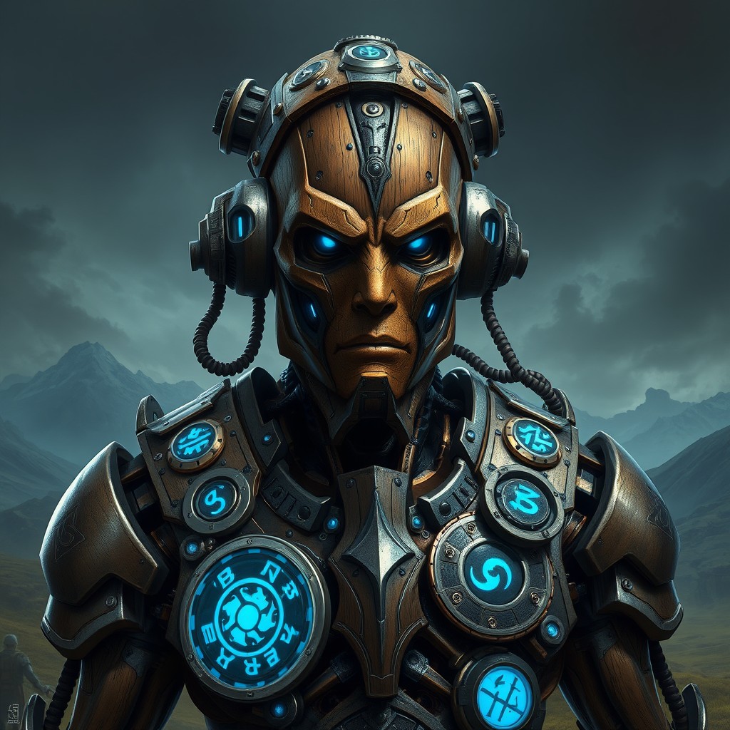 A detailed portrait of a Warforged, a character inspired by fantasy role-playing games