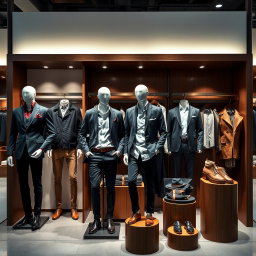A stylish men’s fashion booth showcasing the latest trends in menswear