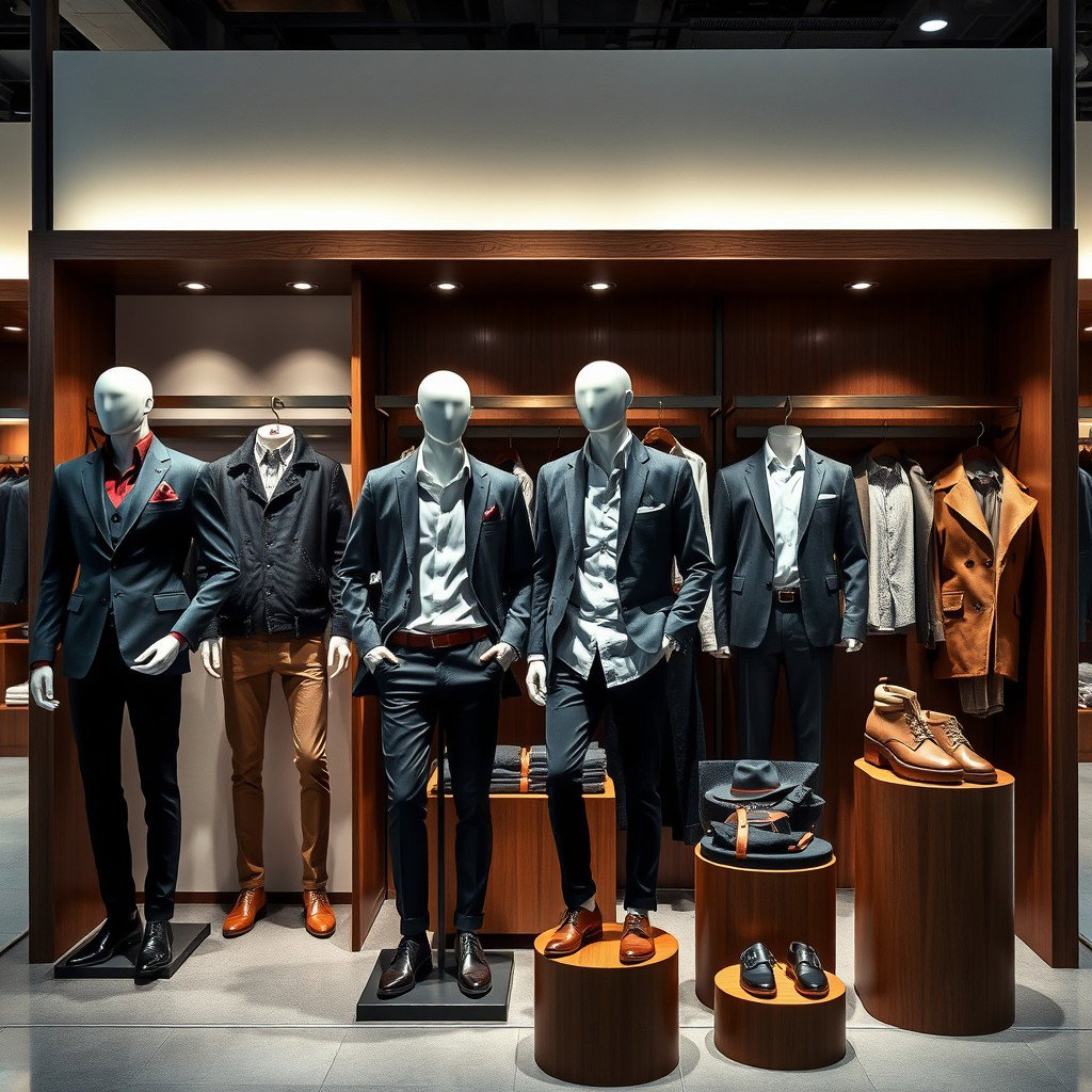 A stylish men’s fashion booth showcasing the latest trends in menswear