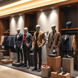 A stylish men’s fashion booth showcasing the latest trends in menswear
