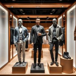 A stylish men’s fashion booth showcasing the latest trends in menswear