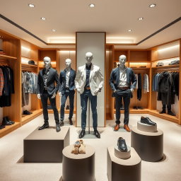 A stylish men’s fashion booth showcasing the latest trends in menswear