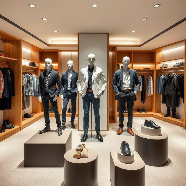 A stylish men’s fashion booth showcasing the latest trends in menswear