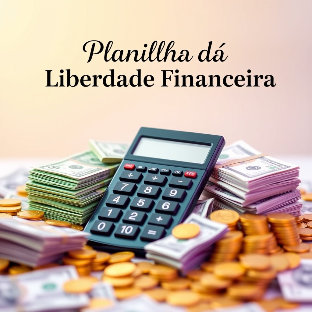 A vibrant and eye-catching image of a calculator surrounded by stacks of money and piles of gold coins