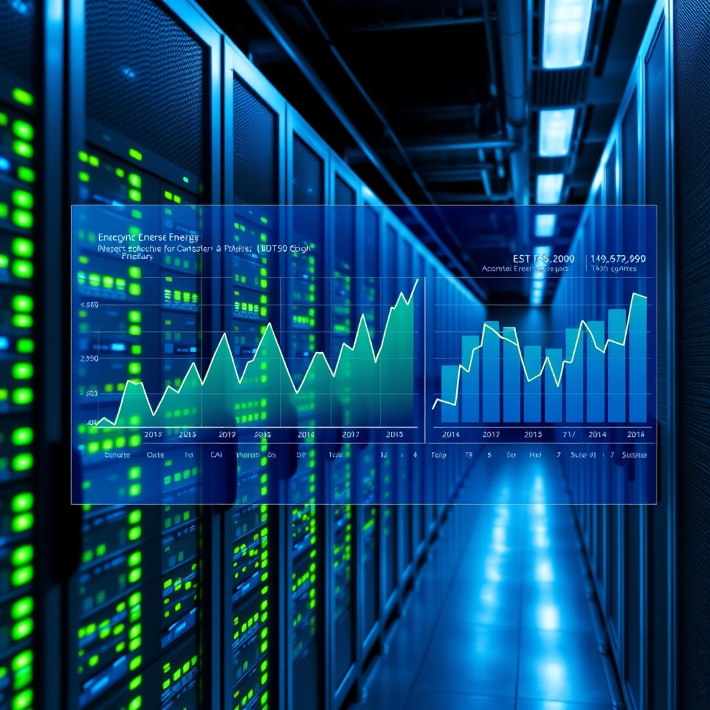 A modern data center featuring rows of illuminated servers