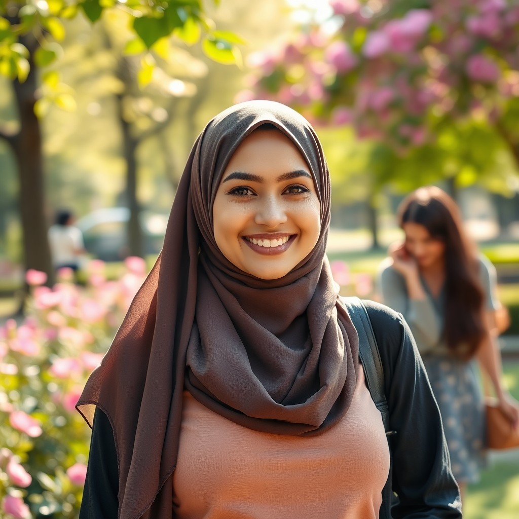 A beautiful, confident woman wearing an elegant hijab, embracing her identity as a lesbian