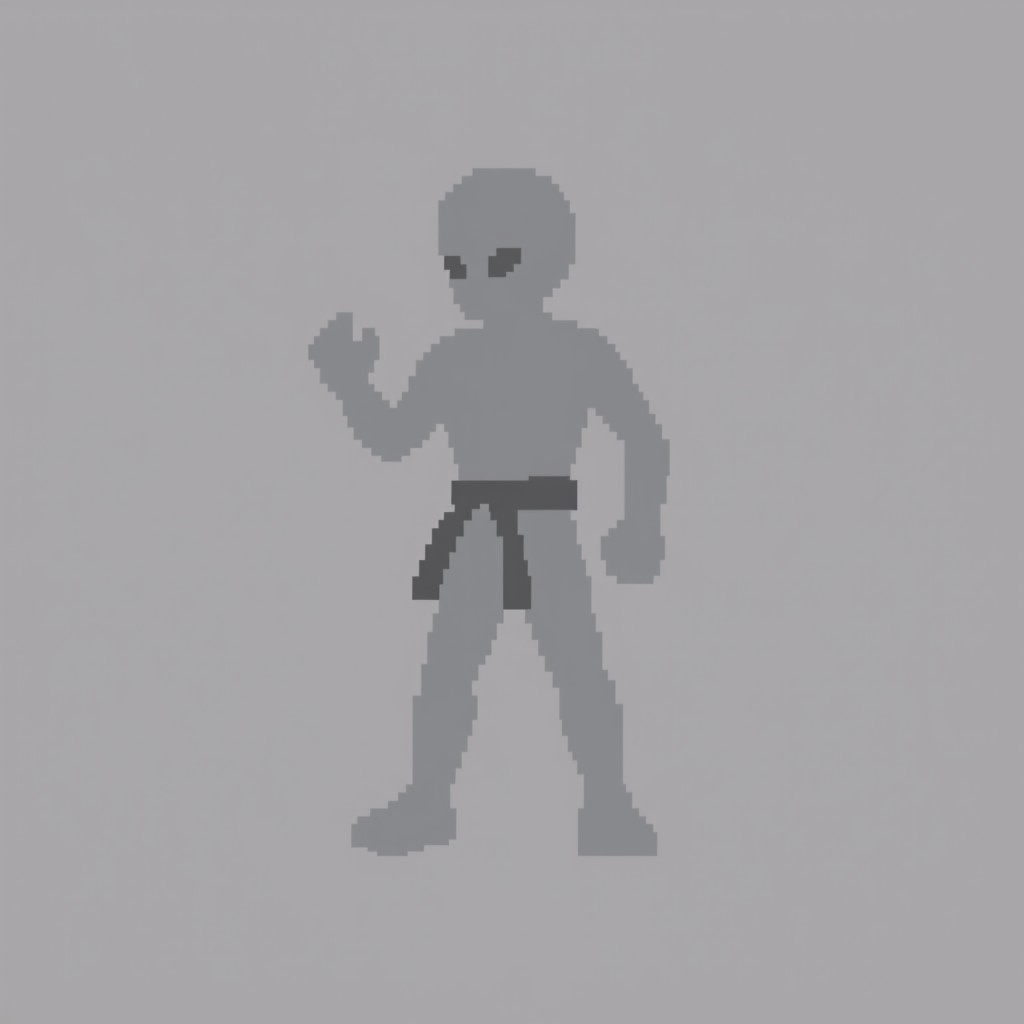 A pixelated silhouette of a character, resembling a classic video game sprite, designed to look like a training dummy