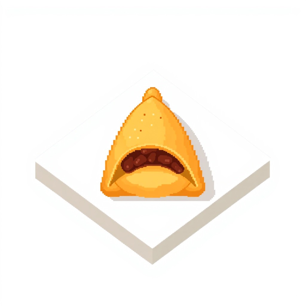 A pixel art icon of echpochmak, a triangular meat-filled pastry, depicted from a top-down view