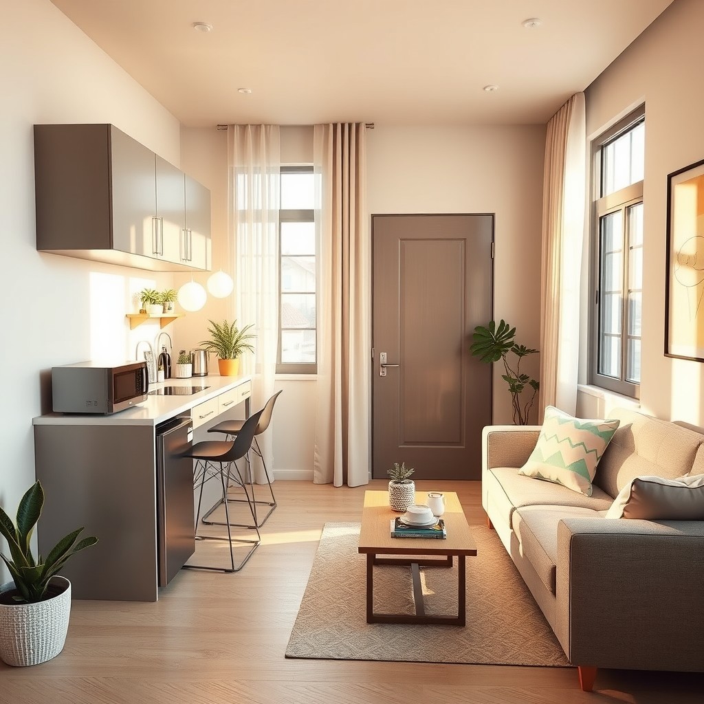 A cozy 5 square meter kitchen-living room design featuring a modern and functional layout