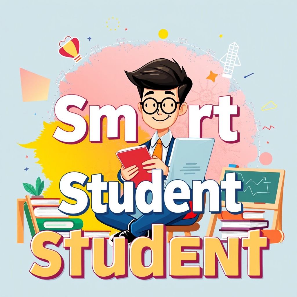 A vibrant and engaging educational poster featuring the phrase 'Smart Student' in a bold and modern font similar to the style of image 1
