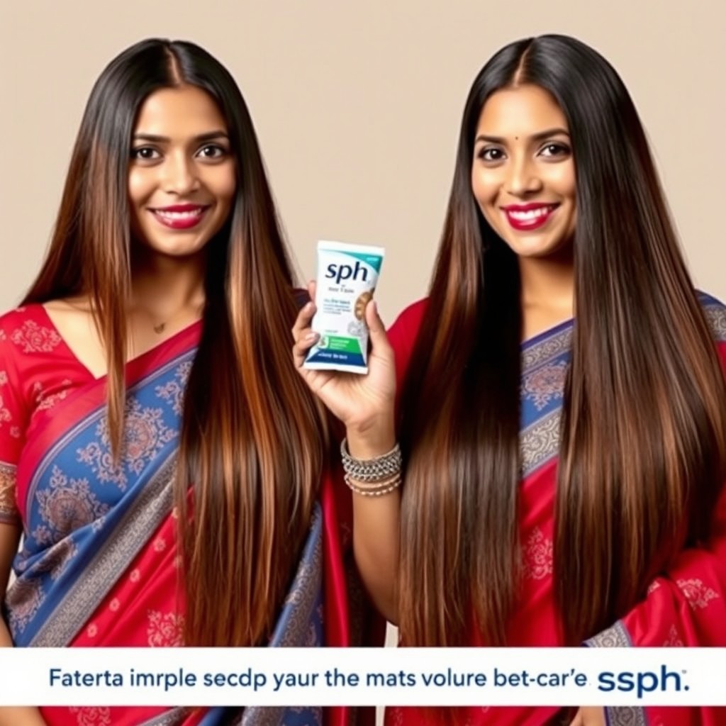 Two long-haired Indian women showcasing their beautiful, smooth locks in an elegant shampoo advertisement