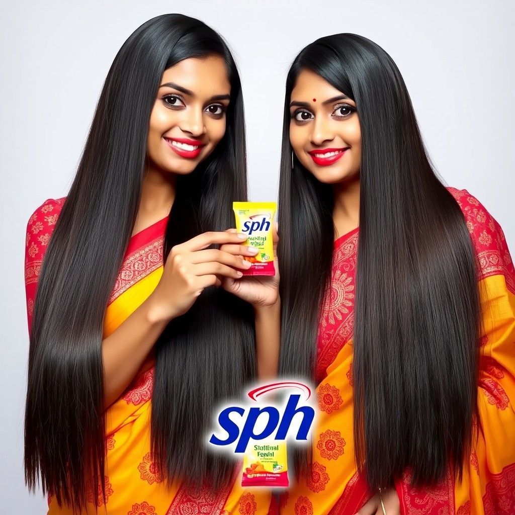 Two long-haired Bengali women with beautiful, smooth hair feature prominently in a vibrant shampoo advertisement