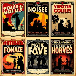 A collection of vintage movie posters from the 1920s and 1930s, showcasing iconic films of that era