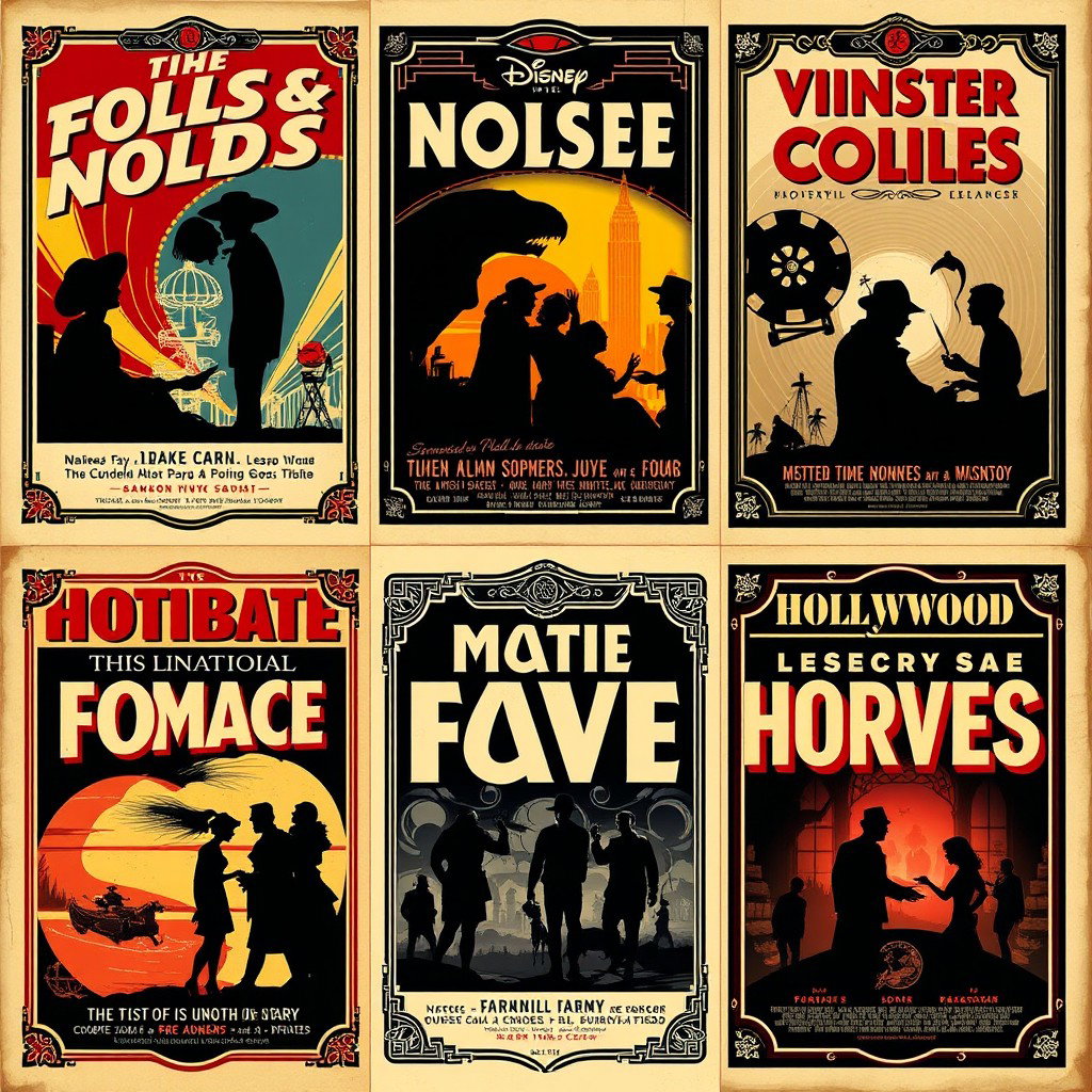 A collection of vintage movie posters from the 1920s and 1930s, showcasing iconic films of that era