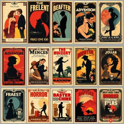 A collection of vintage movie posters from the 1920s and 1930s, showcasing iconic films of that era