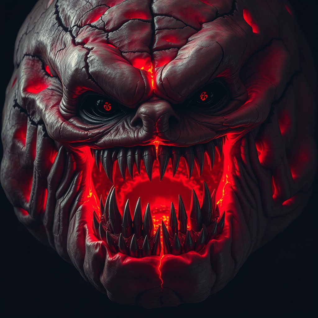 A massive, hulking creature with red-hot skin, covered in cracks from which a crimson light oozes