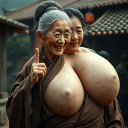 In a medieval Chinese village, a tiny elderly woman of Indonesian descent appears, petite and malnourished, with sharp, decayed teeth